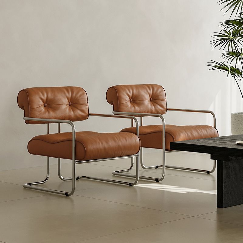 MOMO Antique Sofa Chair | Chrome Cantilever Armchair | Tufted Leather Lounge Chair