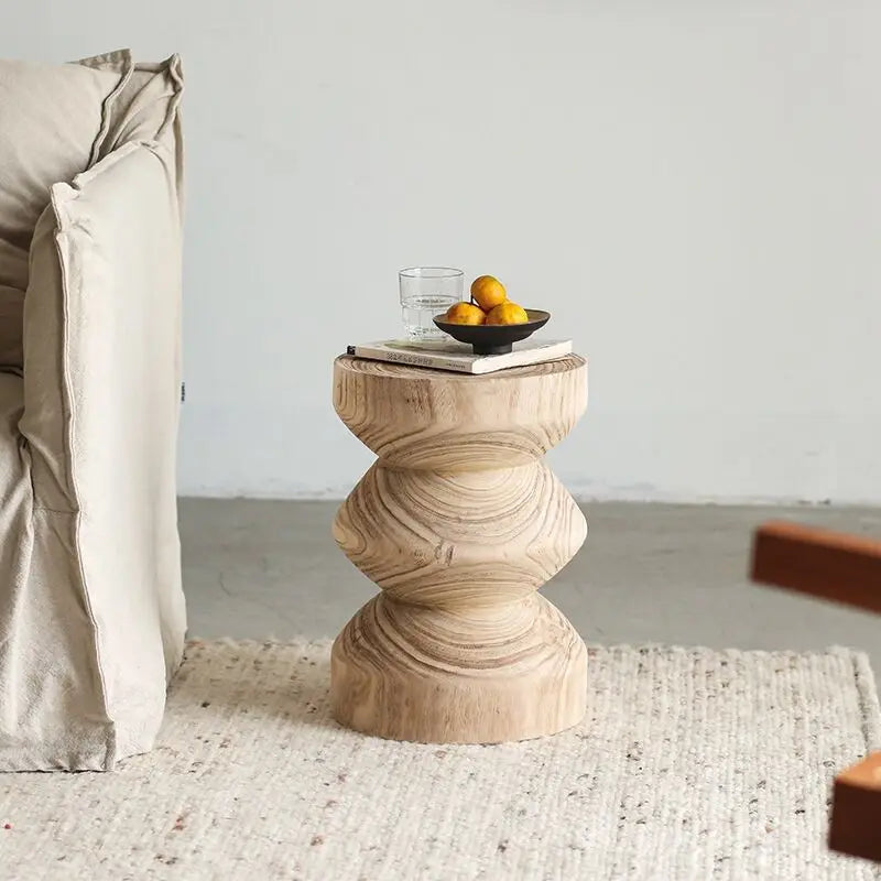MOMO Wabi-Sabi Solid Wood Stool | Sculptural Wave Side Table & Low Seat - alternate view 5