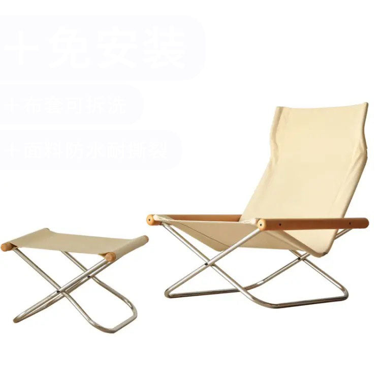 MOMO Japanese Canvas Sling Lounge Chair | Solid Wood Arms & Stainless Steel Folding Frame - alternate view 12