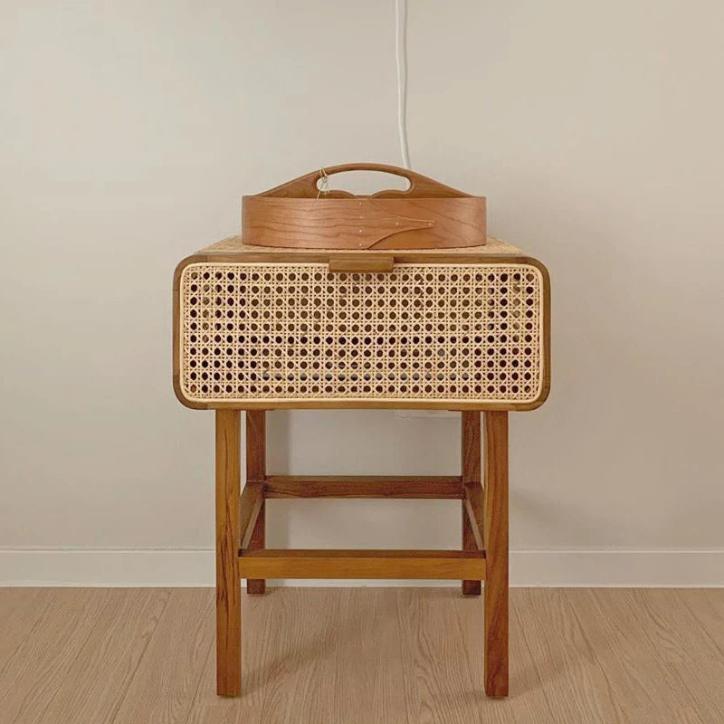 MOMO Rattan Solid Wood Bedside Table | Handwoven Korea INS Style - alternate view 6