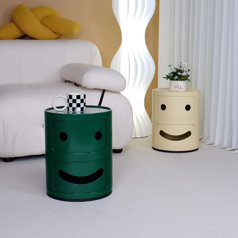 MOMO Smiley Face Storage Cabinet | Round Plastic Bedside Table for Kids | Children's Bedroom Organizer - alternate view 4