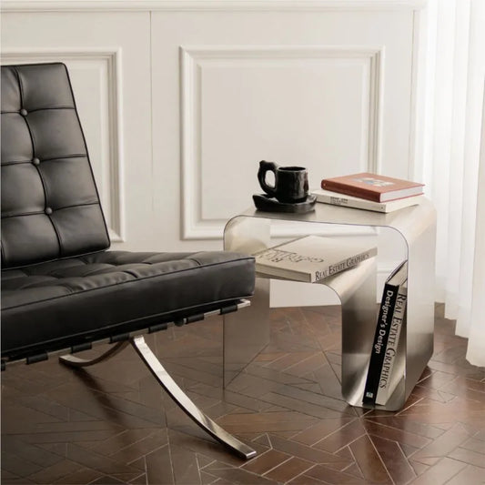 MOMO One-Piece Stainless Steel Bedside Table | Bauhaus U-Form with Open Shelf - alternate view 4