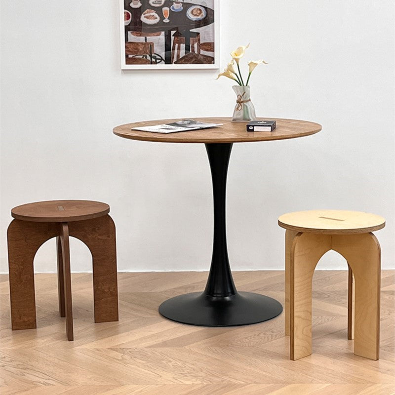 MOMO Vintage Arch-Leg Round Stool | Solid Wood Low Stool for Entryway, Living Room & Bedroom - alternate view 6