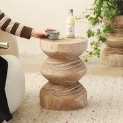 MOMO Wabi-Sabi Solid Wood Stool | Sculptural Wave Side Table & Low Seat - alternate view 4
