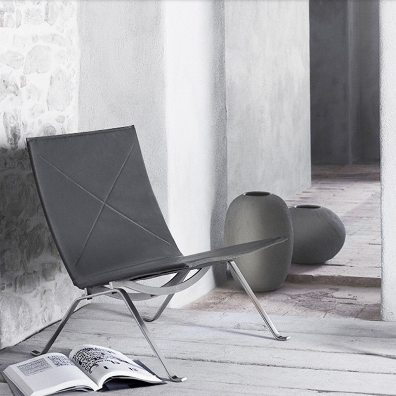 MOMO PK22 Lounge Chair | Leather Easy Chair with Stainless Steel Cross-Base - alternate view 6