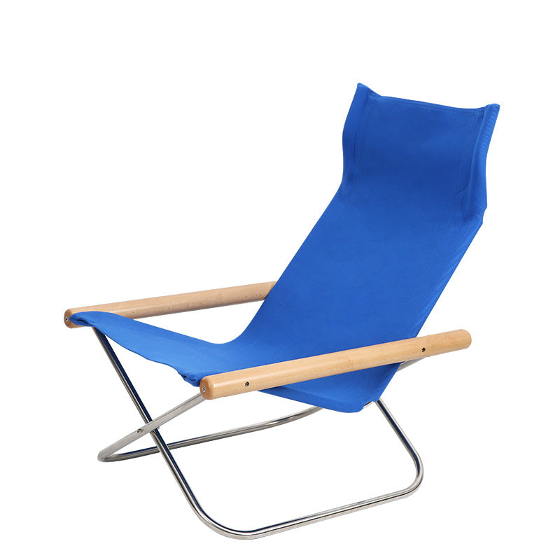 MOMO Japanese Canvas Sling Lounge Chair | Solid Wood Arms & Stainless Steel Folding Frame - alternate view 9