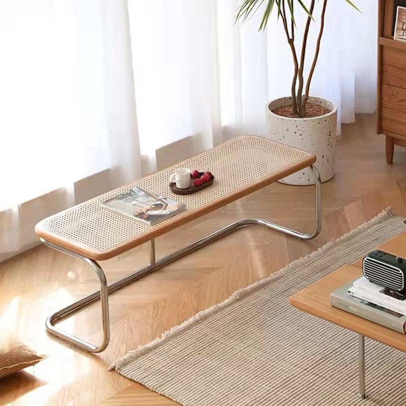 MOMO Rattan Long Bench | Solid Wood & Woven Rattan Seat with Cantilever Steel Frame - alternate view 6