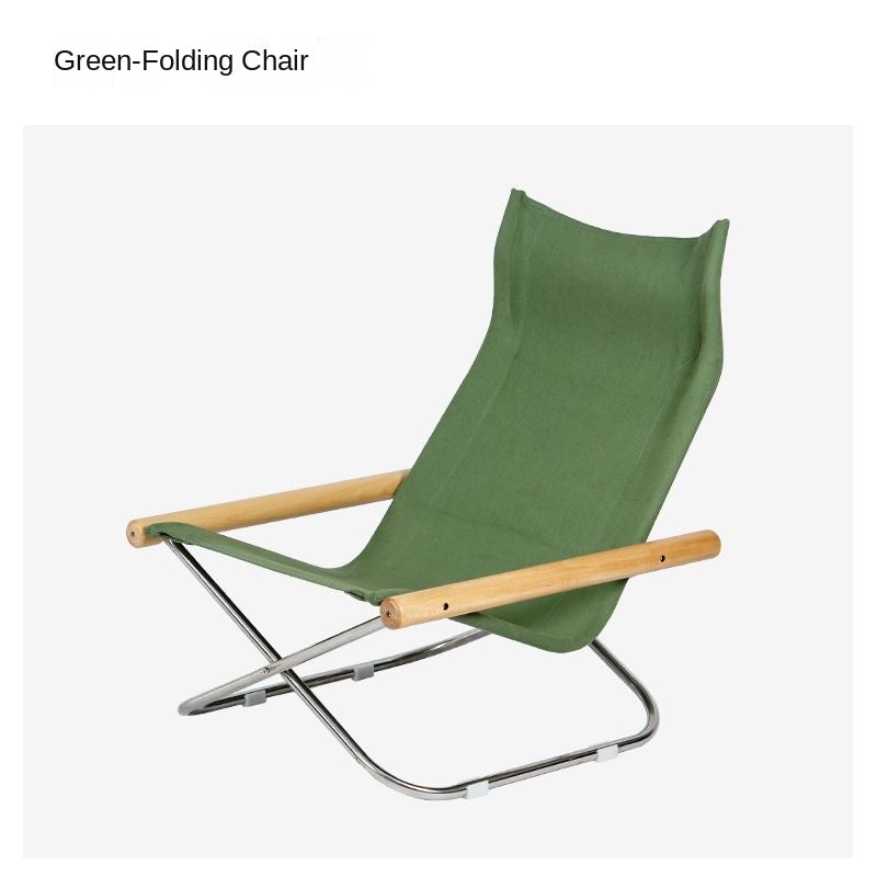 MOMO Japanese Canvas Sling Lounge Chair | Solid Wood Arms & Stainless Steel Folding Frame - alternate view 4