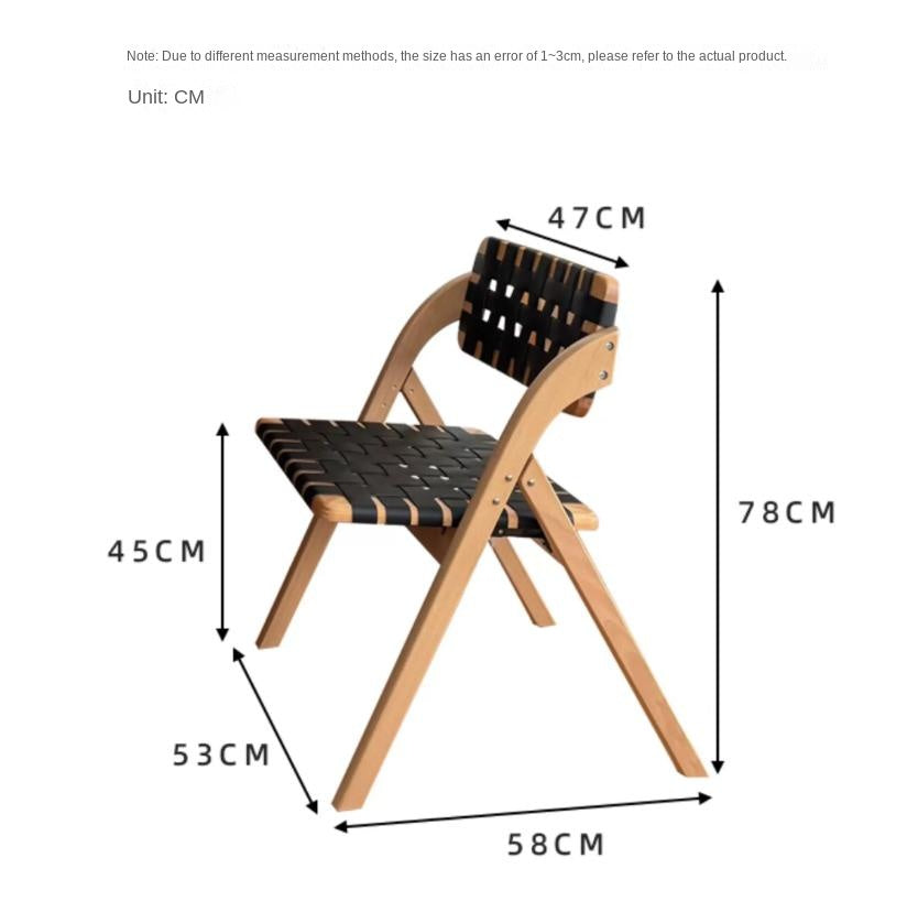 Solid Wood Folding Dining Chair with Saddle Leather Seat