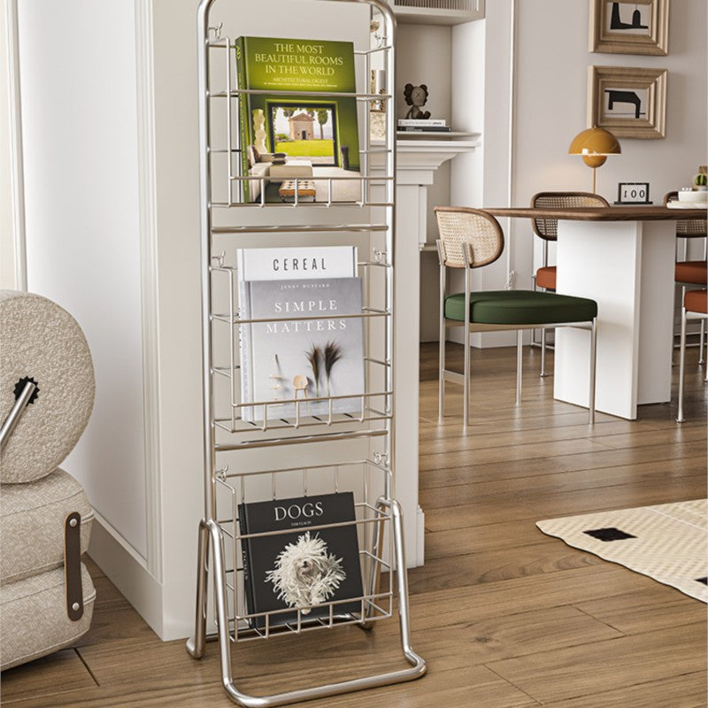 MOMO Iron Bookshelf | 3-Tier Wire Magazine Rack | Slim Floor Standing Book & Display Stand