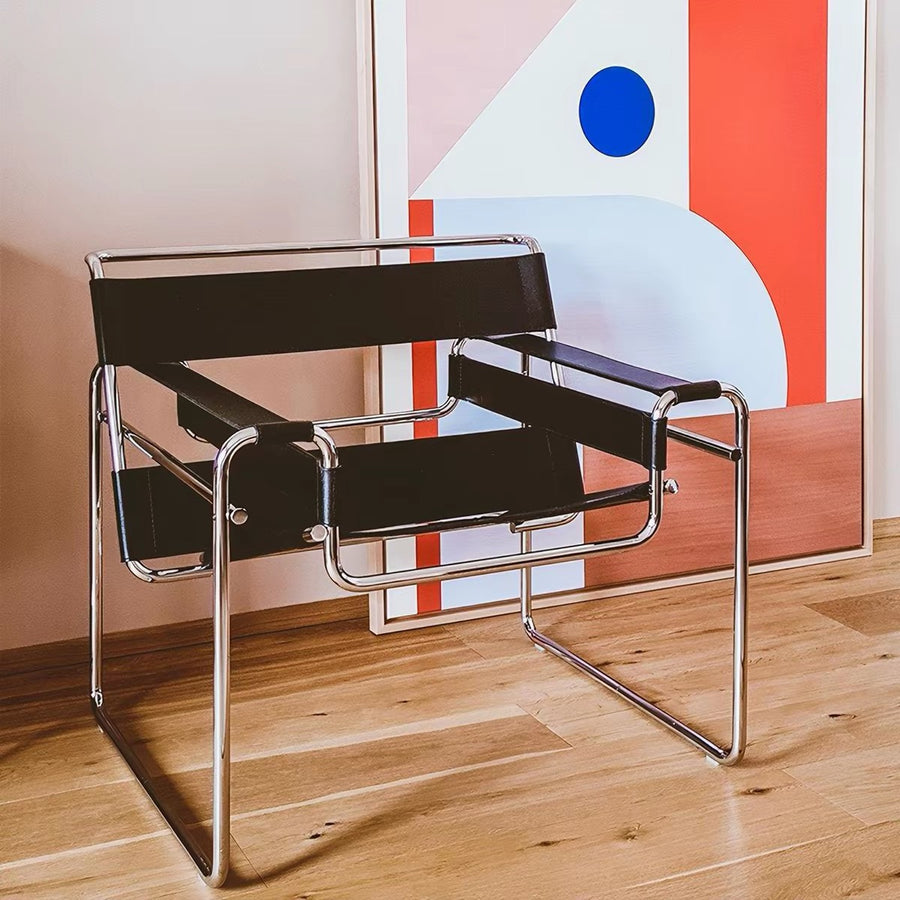 MOMO Leather Strap Lounge Chair | Chrome Tubular Frame with Saddle Leather
