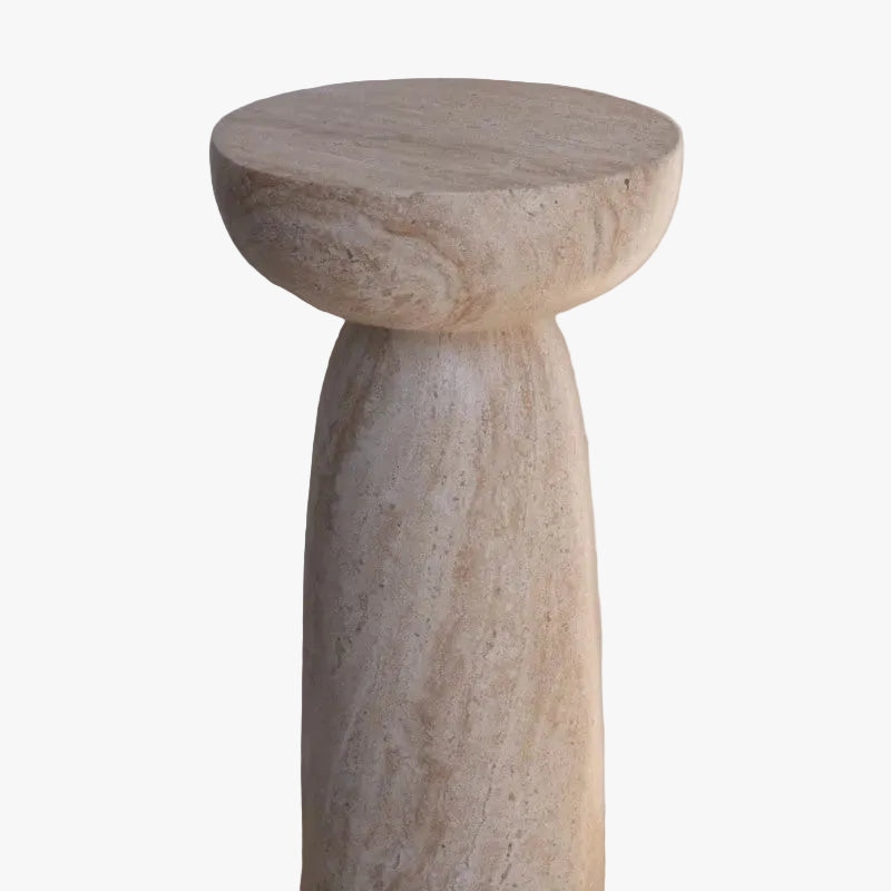 MOMO Travertine-Effect Pedestal Side Table | Monolithic Mushroom Column in Faux Stone - alternate view 5