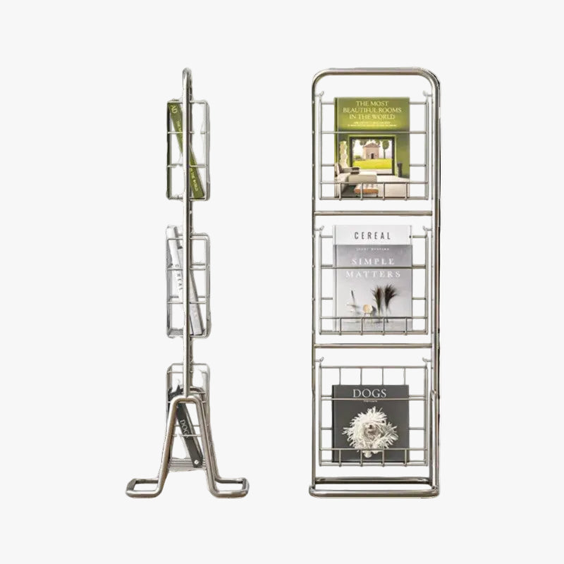 MOMO Iron Bookshelf | 3-Tier Wire Magazine Rack | Slim Floor Standing Book & Display Stand - alternate view 2