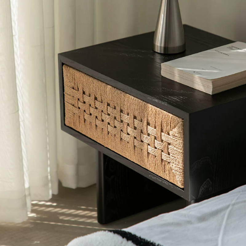 Handwoven Rattan Bedside Storage Cabinet