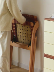 Solid Wood Folding Dining Chair with Saddle Leather Seat