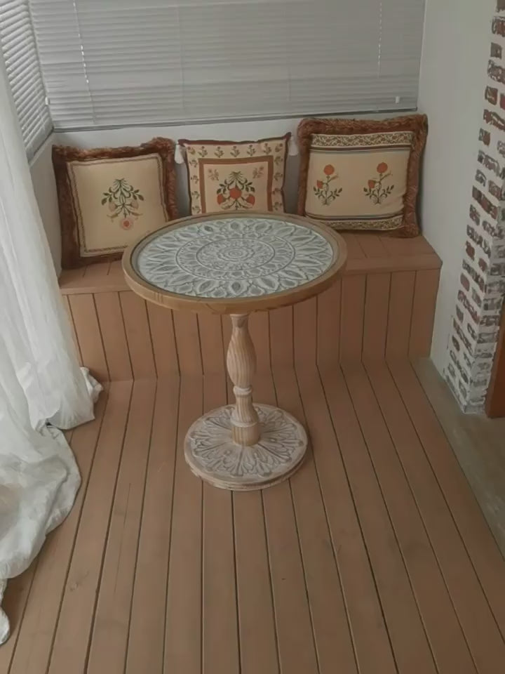 French Retro Carved Round Side Table