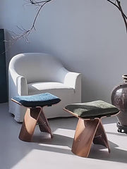French Mid-Century Solid Wood Upholstered Butterfly Stool