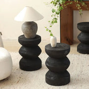 MOMO Wabi-Sabi Solid Wood Stool | Sculptural Wave Side Table & Low Seat
